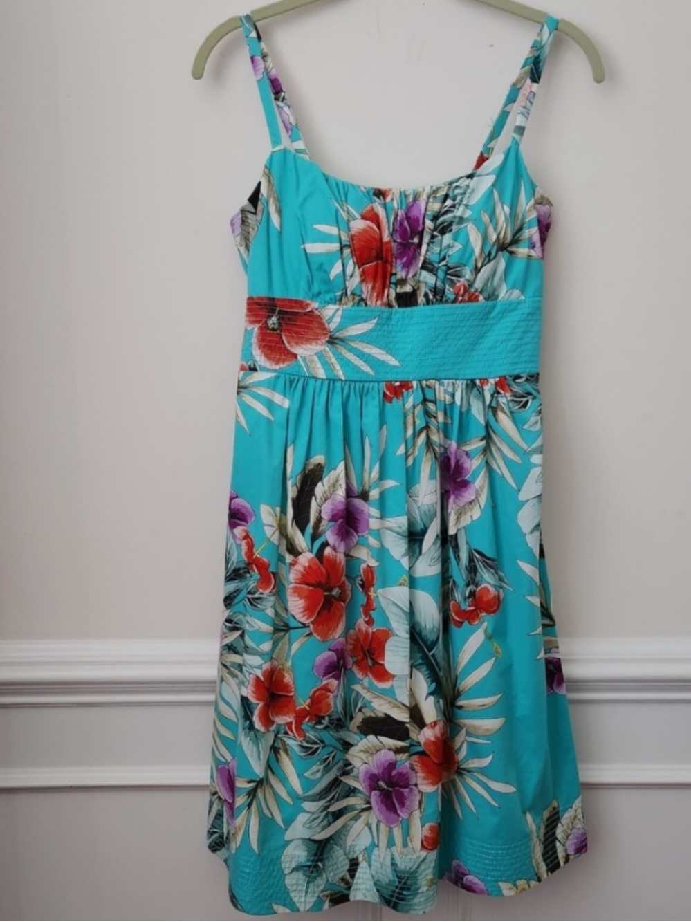 Roz and Ali Turquoise Floral Sundress with Red & Purple Blooms size 10